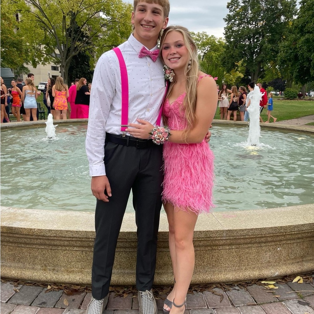 Sherri Hill homecoming dress Pink with Feathers - Picture 2 of 3